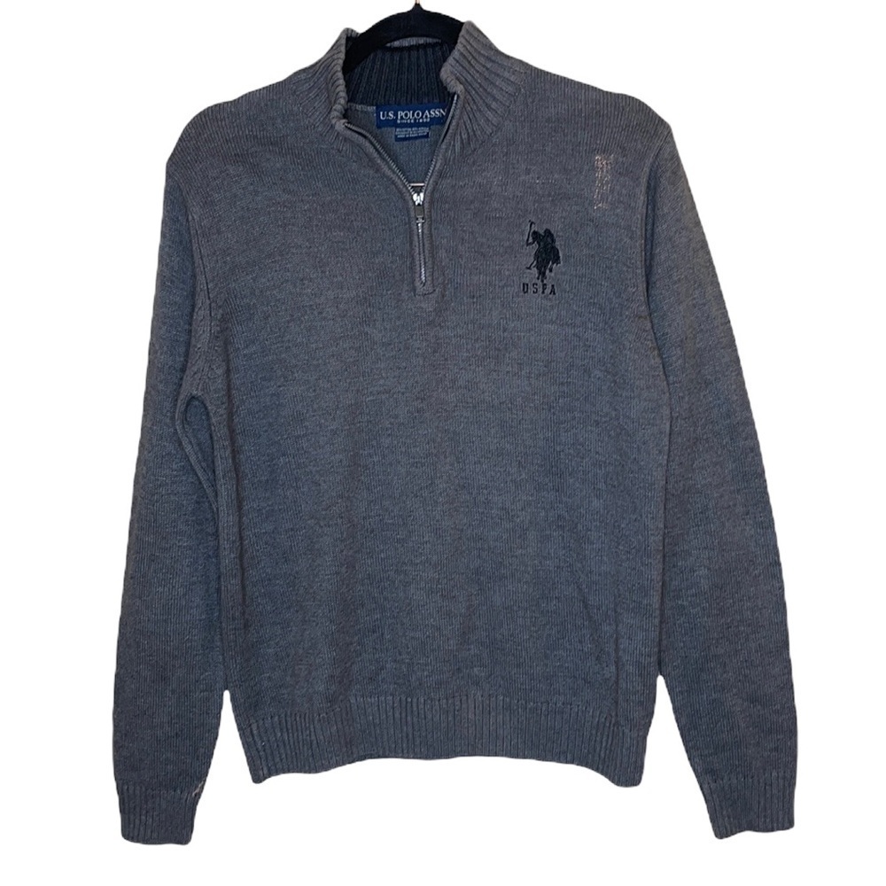 U.S Polo Assn. Long Sleeve Pullover Zip Sweater Gray Sz L 14-16